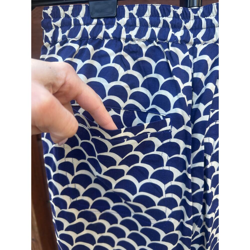 Anthropologie Navy White Scallop Print Embroidered Beaded Pants Size S - Picture 5 of 9